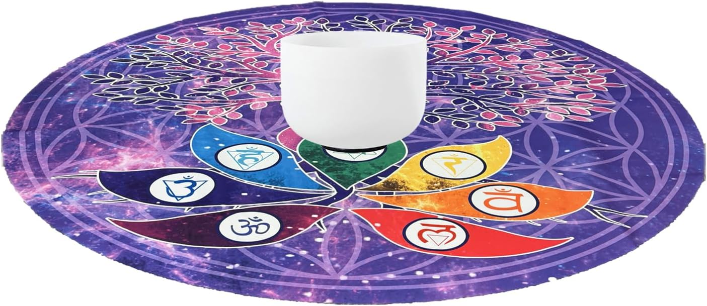 FMTY Crystal Singing Bowls Mat, Round singing bowls Mat Washable healing bowl cusion, Non-Slip Floor Mat Suitable for Sound Bowl Set, 52"Round (52")