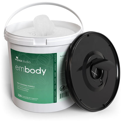 Wipex Embody Body Wipes - Large Plant-Based Cloth with Tea Tree Oil for Quick Clean Up, Ideal for Athletes, Yoga, Gym, Wrestling, Team Sports & Adults, Fitness Equipment Cleaner, 225 Count