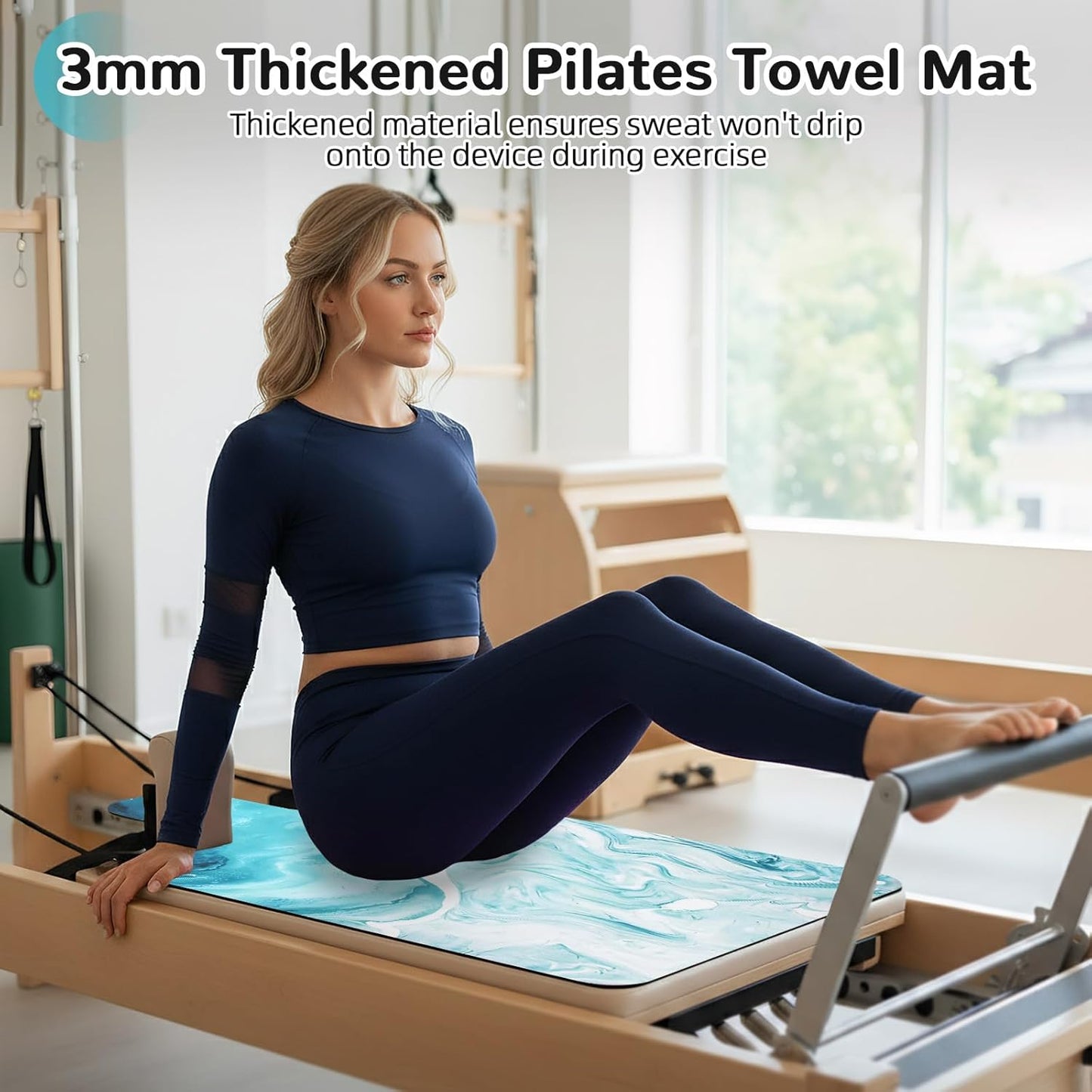 Non Slip Pilates Reformer Mat, Soft Fleece Surface Pilates Towel Mat, Pilates Mat with Multiple Equipment, Lightweight and Foldable, Wicking and Quick Drying for Yoga, Fitness