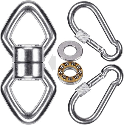 BeneLabel Dual Hanging Rings Hammock Swing Hanger, Swivel Stainless Steel Mounting Bearing Set D Shape Open Loop for Indoor Outdoor Playground Chair Yoga Rope Punching Bag Sandbag
