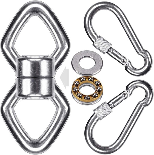 BeneLabel Dual Hanging Rings Hammock Swing Hanger, Swivel Stainless Steel Mounting Bearing Set D Shape Open Loop for Indoor Outdoor Playground Chair Yoga Rope Punching Bag Sandbag