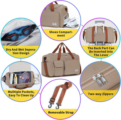 FIORETTO Women's Gym Duffle Bag with Shoes Compartment, 30L Capacity, Ideal for Travel, Gym, Sports, Duffel, Weekender