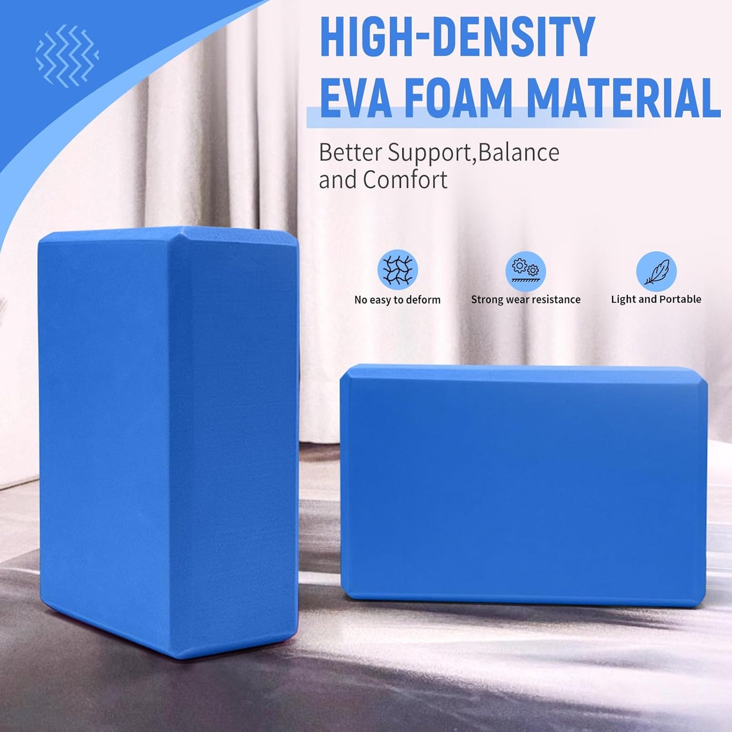 Yoga Blocks 2 Pack, 9"x6"x3" High-Density EVA Foam Yoga Block, Non-Slip Yoga Blocks for Yoga, Pilates Meditation, Stretching and Toning, Supportive, Latex-Free