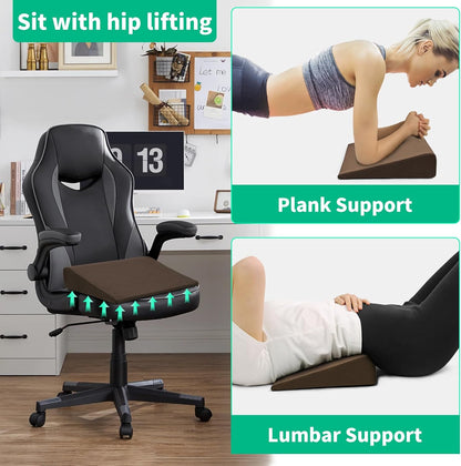 BUYUE Wedge Cushion for Butt Lift Women, Hard-Firm EVA Foam for Lift HIPS Up Fitness Training, Plank Position Mat, Non-Slip Chair Seat Pad, 15.7"x 12.5", Black