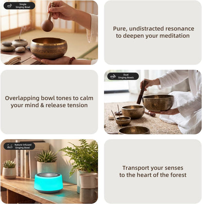 Kipcush Automatic Tibetan Singing Bowl Sound Machine – 11 Healing Tones, Touch Control Night Light, Smart Timer & Memory, Plug-in Sound Therapy Device for Yoga, Meditation, Sleep & Stress Relief