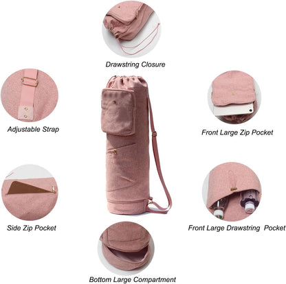 ESVAN Yoga Mat Bag with Multi Pockets Drawstring Yoga Mat Carrier Pilates Exercise Multi-Functional Storage Bag