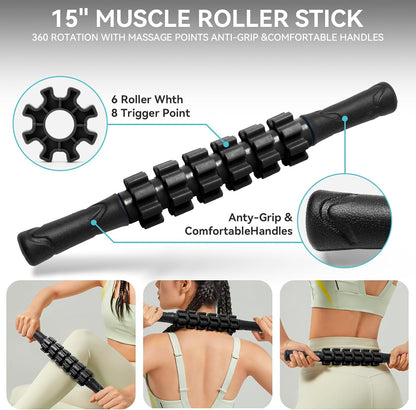 Krightlink 5-in-1 Foam Roller Set - Deep Tissue Muscle Recovery Kit with High Density Exercise Roller, Massage Ball, Resistance Band & Carry Bag for Physical Therapy & Pain Relief (Black)