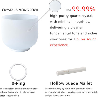 TOPFUND F Note Crystal Singing Bowl 10 inch Heart Chakra with Heavy Duty Carrying Case and Suede Mallet