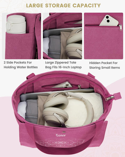 Gonex Yoga Mat Bag, Yoga Gym Bag Tote Bag with Multi Pockets For Women Men, Canvas Yoga Mat Carrier Take in Out Mat Easily For Pilates Travel Workout Office