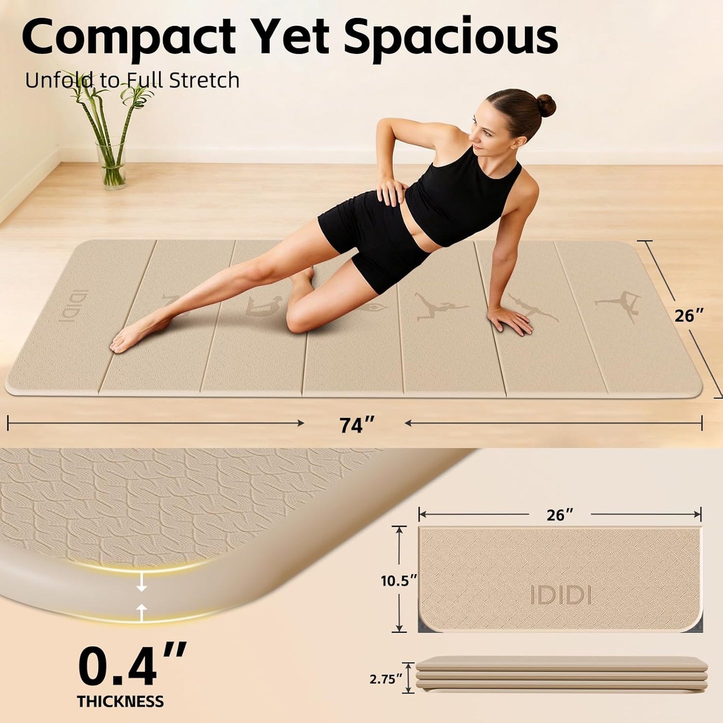 Extra Thick 10mm Foldable Yoga Mat, SGS Certified POE Non-Slip Mat, Multi-Purpose Exercise & Fitness Mats for Studio or Home