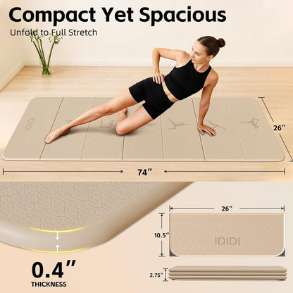 Extra Thick 10mm Foldable Yoga Mat, SGS Certified POE Non-Slip Mat, Multi-Purpose Exercise & Fitness Mats for Studio or Home