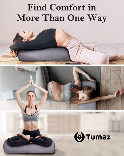 Tumaz Yoga Bolster Set - Rectangular Bolster Pillow for Restorative Yoga, Soft Meditation Pillow with Carry Handle and 8-Feet Strap, Machine Washable Cover