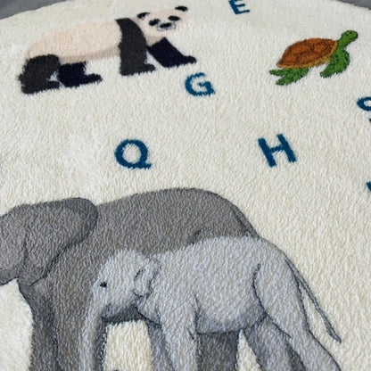 Poowe Cute Animals Kids Room Rug,39.4" Round Washable Area Rugs Rabbit Rug Nursery Rug for Baby Boys Girls Play Mat Floor Carpet Non Slip Soft Rugs for Living Room Bedroom Playroom Classroom