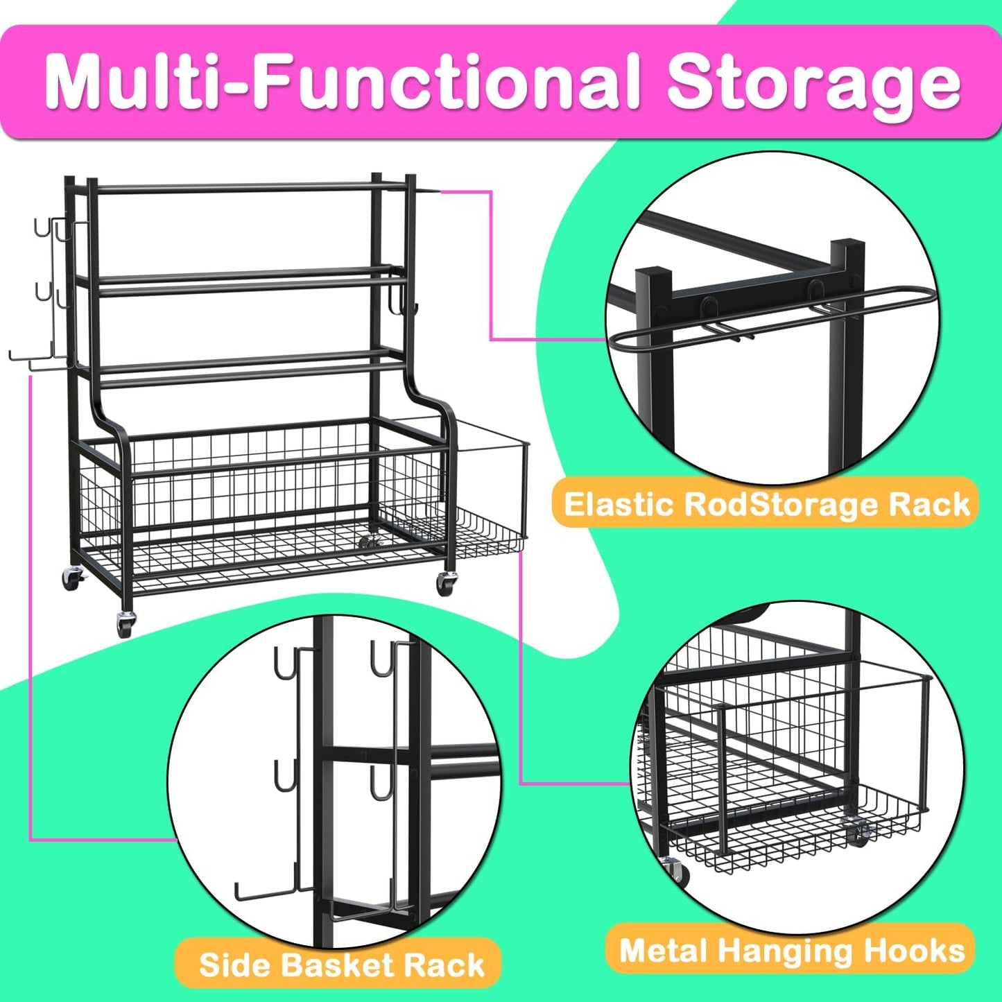 Dumbbell Rack - Weight Rack For Home Gym Storage Yoga Mat Weight Rack With Wheels And Hooks,Workout Equipment Storage Organizer For Yoga Equipments,For Dumbbell,Kettlebell,Yoga Block,Foam Roller