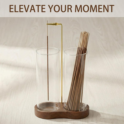 Incense Holder,Wooden Incense Holder for Sticks with 20 Incense Sticks, Anti-ash Incense Burner with Glass Ash Catcher for Meditation Yoga Spa Gift Home Decor