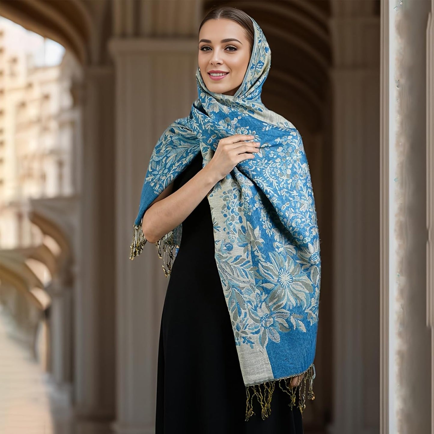 vimate Silky Paisley Pashmina Shawl Scarf-Women's Soft Double-side Jacquard Pashminas Wrap for Evening Dress Travel Shawl