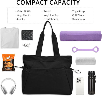 Yoga Bags for Women Gym Tote Bag with Adjustable Mat Holder Yoga Mat Carrier Shoulder Bags for Workout Pilates Travel Beach Work Shop