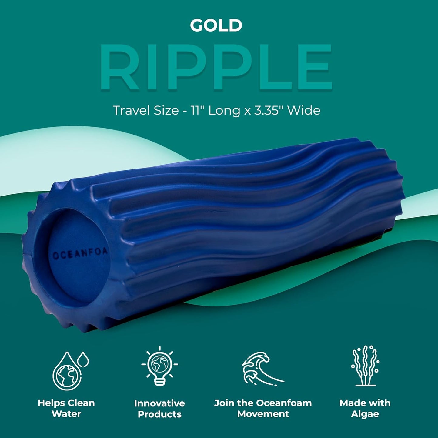 Oceanfoam Ripple Travel Foam Roller (11" x 3.35") Firm Mini Foam Roller for Physical Therapy, Deep Tissue Massage, Back Pain - High Density, Ergonomic Wave Textured - Yoga, Pilates, Exercise (Natural) - Colors B