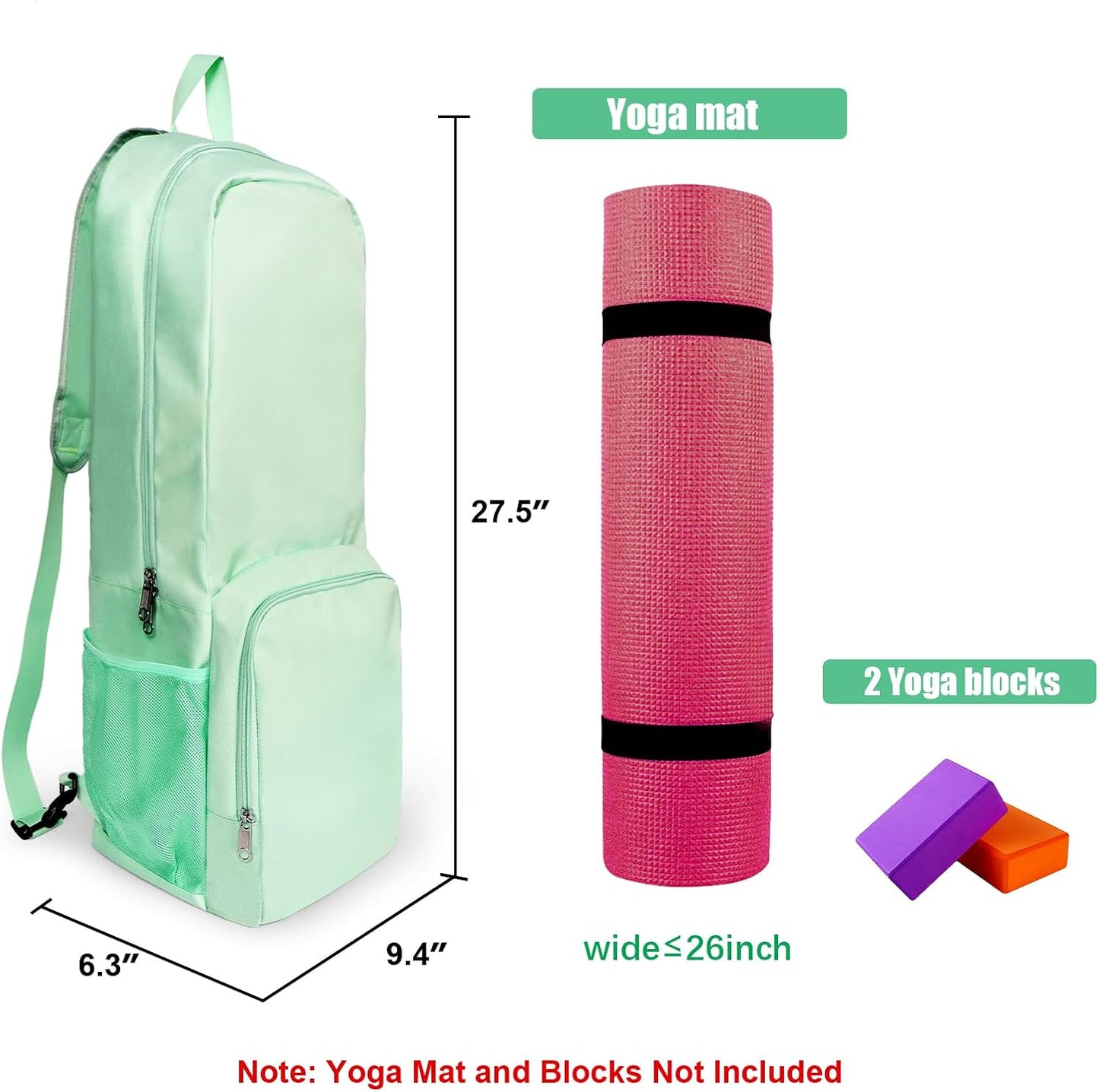 Yoga Mat Bag Carrier Side Mesh Zipper Pocket Exterior Wet Compartment Lightweight Waterproof Yoga Bag for Mat