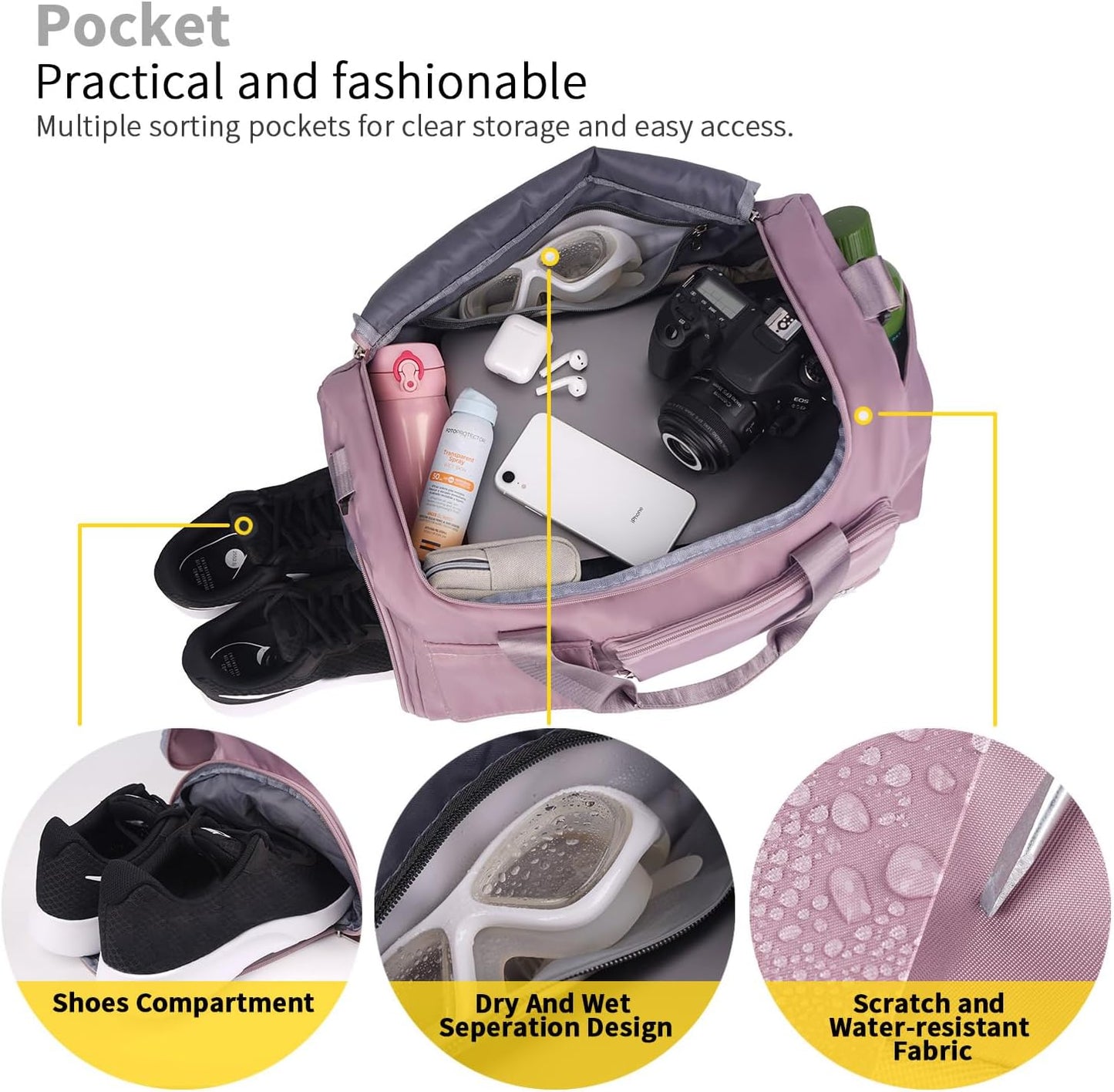 FIORETTO Women's Gym Duffle Bag with Shoes Compartment, 30L Capacity, Ideal for Travel, Gym, Sports, Duffel, Weekender