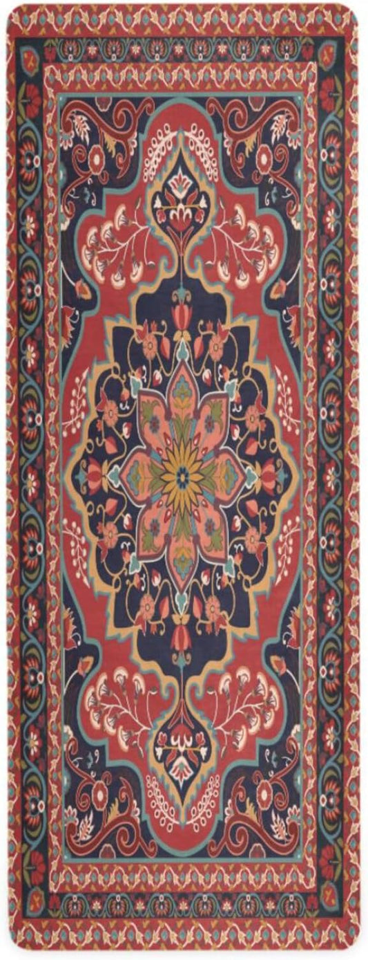 Kigai Travel Yoga Mat 71" x 24" Non Slip Natural Rubber Foldable Exercise Mat Ultra Thin 1.5mm Lightweight for Fitness, Pilates & Home Workout, Persian Design