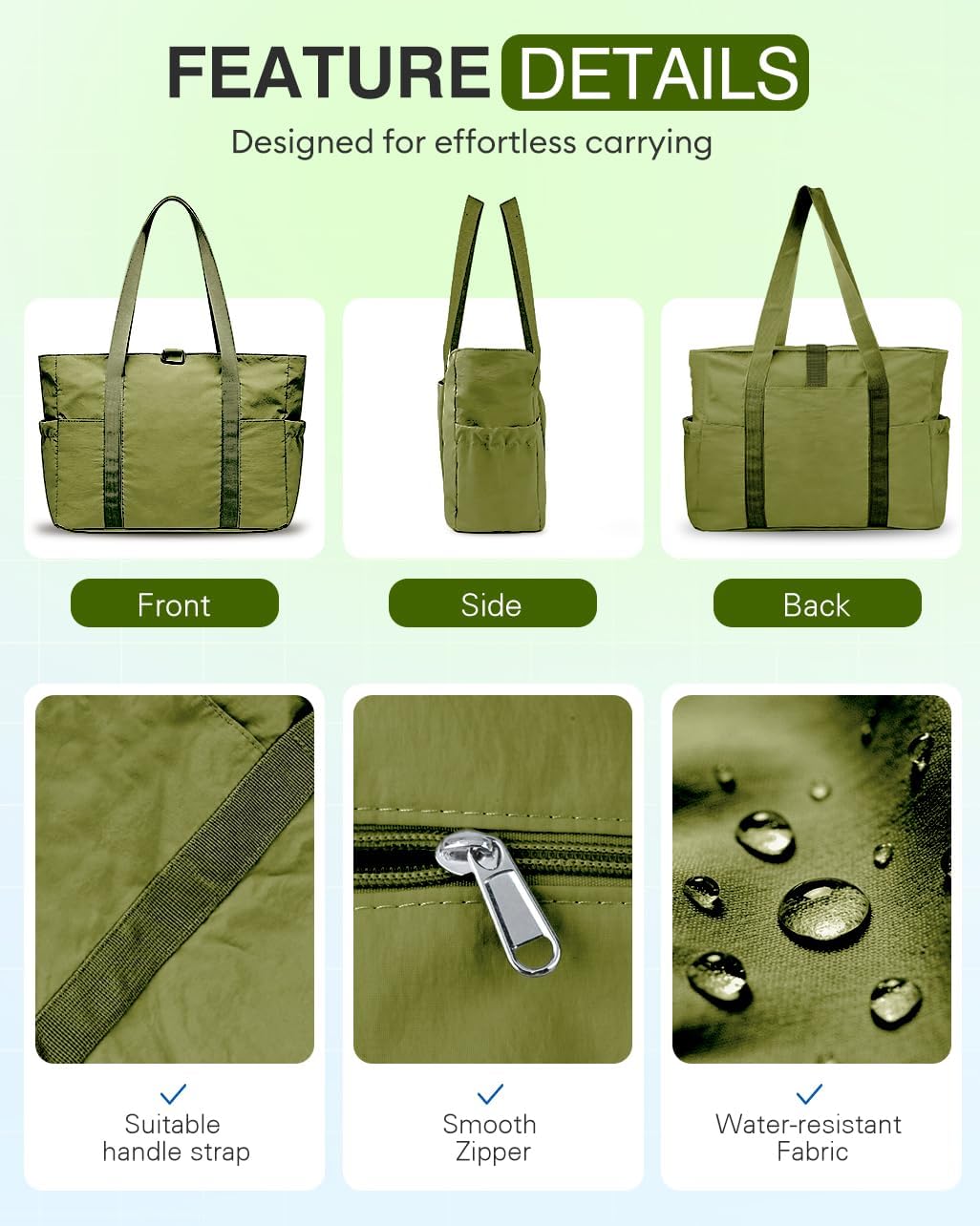 Tote Bag for Women, 26L Capacity Travel Purses Work Bag, Small Zipper Tote Bag for Travel Nurse Gym Teacher