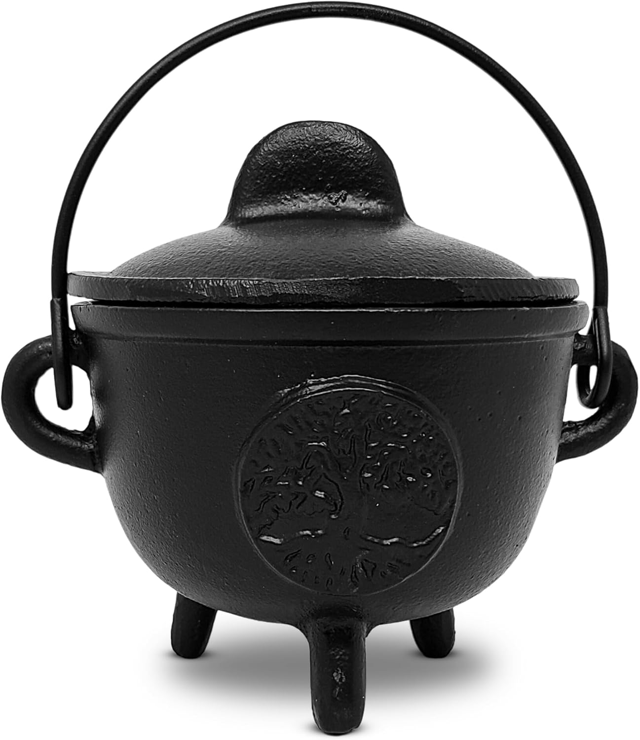 New Age Imports, Inc. Cast Iron Cauldron w/handle & lid, ideal for smudging, incense burning, ritual purpose, decoration, halloween decoration, candle holder, etc. (Pot Style 4" Dia (BR90))