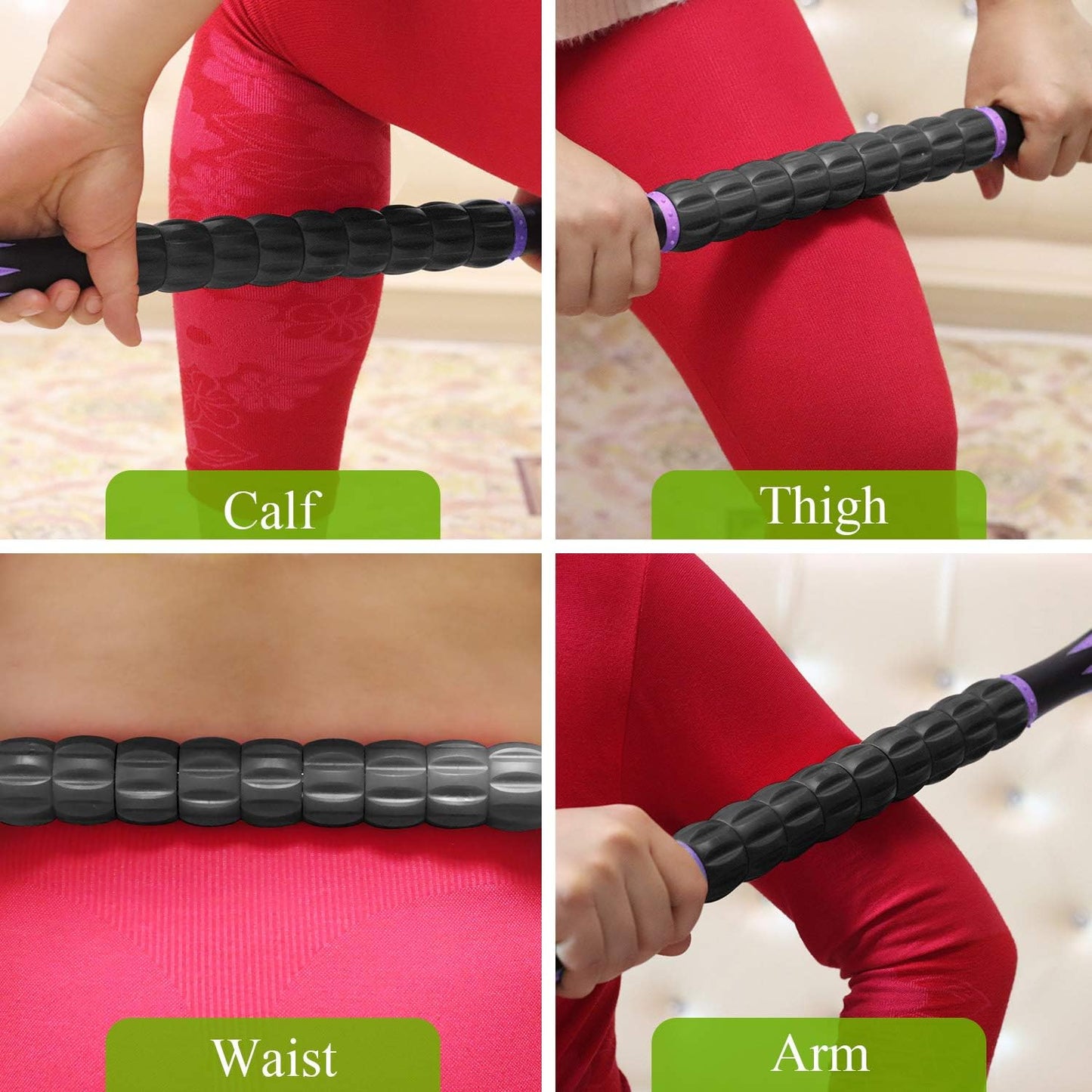 Muscle Roller Massage Roller Stick- Deep Tissue Fascia Blaster for Myofascial Pain Relief, Lymphatic Drainage & Body Sculpting, Handheld Physical Therapy & Recovery Tool (Gray black-18 inch)