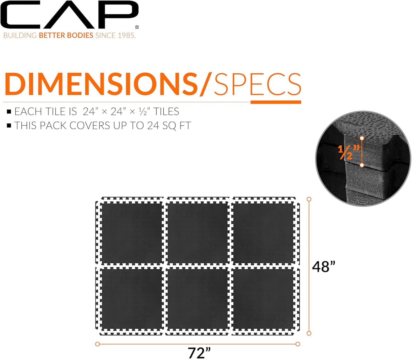 CAP Puzzle Exercise Mats | 1/2” Thick EVA Interlocking Foam Tiles for Home Gym Flooring | Multiple Options