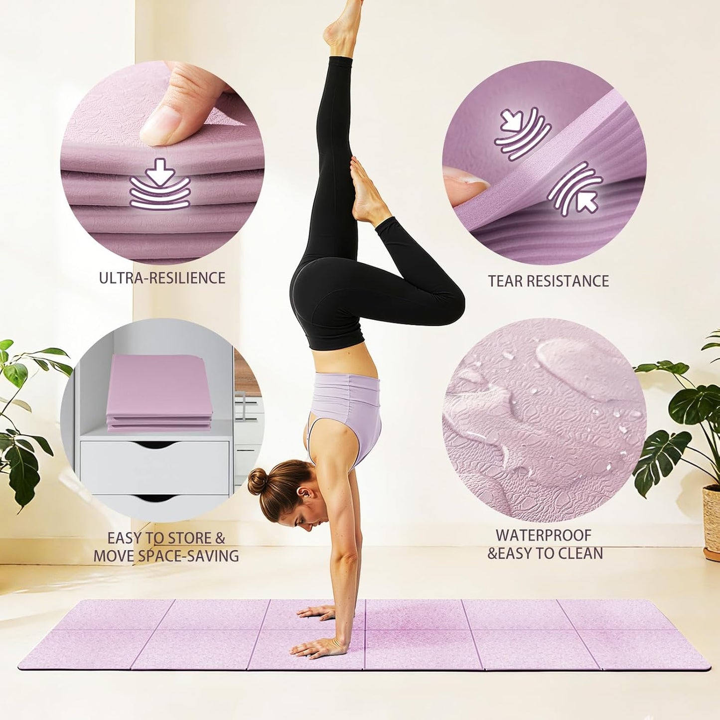 Foldable Yoga Mat Thick Non-Slip Exercise Mat - Packable Travel Fitness Mat with Carrying Bag for Yoga, Pilates, Workout, Home & Gym