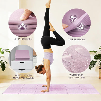Foldable Yoga Mat Thick Non-Slip Exercise Mat - Packable Travel Fitness Mat with Carrying Bag for Yoga, Pilates, Workout, Home & Gym