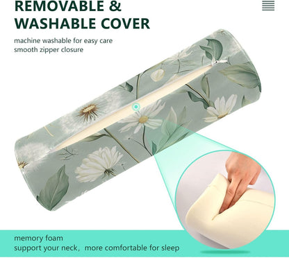 c Neck Roll Pillow Bolster Round Health Memory Foam Long Cervical Cylinder Pillows with Removable Washable Cover for Body Bed Legs Back Yoga - Colors A