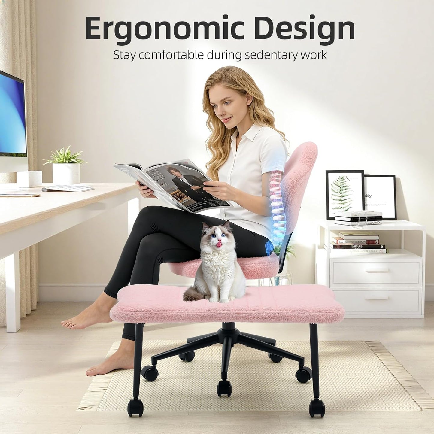 Ergonomic Cross Legged Chair, 360° Swivel Meditation Chair with Wheels, Height Adjustable Seat for Meditation, ADHD & Yoga, PU Leather Yoga Stool for Home Office, Black