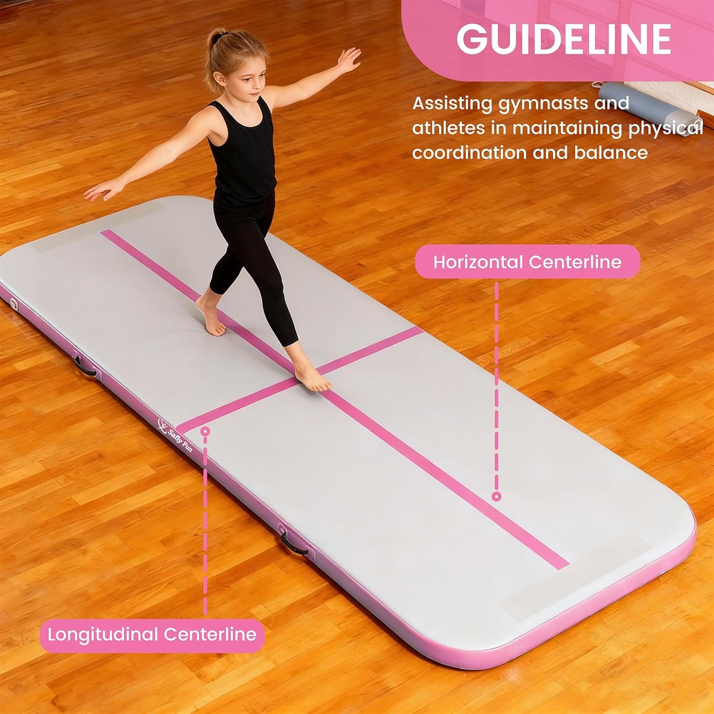 Inflatable Gymnastics Air Mat 6.6ft/10ft – Shock-Absorbing Tumble Track for Safe Home, Gym & Outdoor Training with Electric Pump