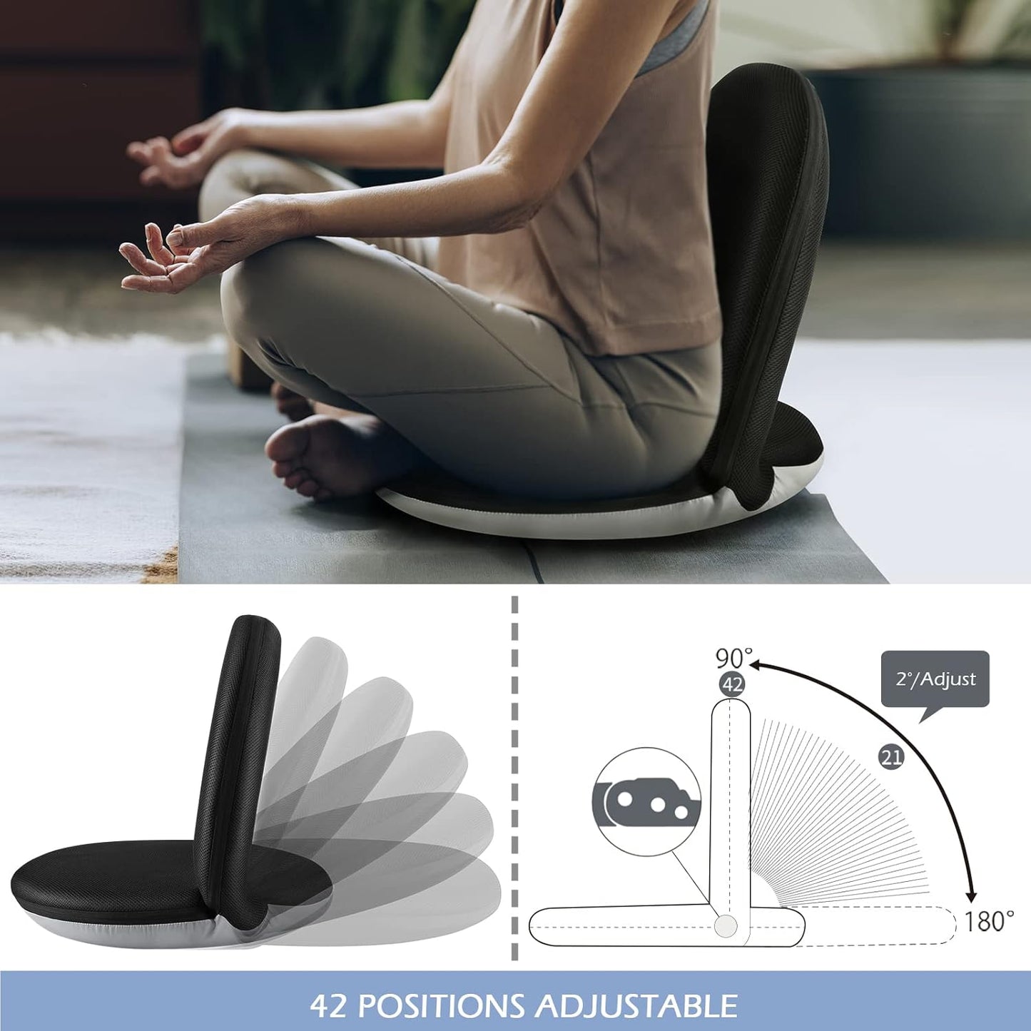 Nnewvante Floor Chair Adjustable Back Support Chair Foldable Meditation Seating Suede-Like Fabric Multiangle Cushioned Recliner for Adults Kids Video-Gaming Reading Watching, Navy