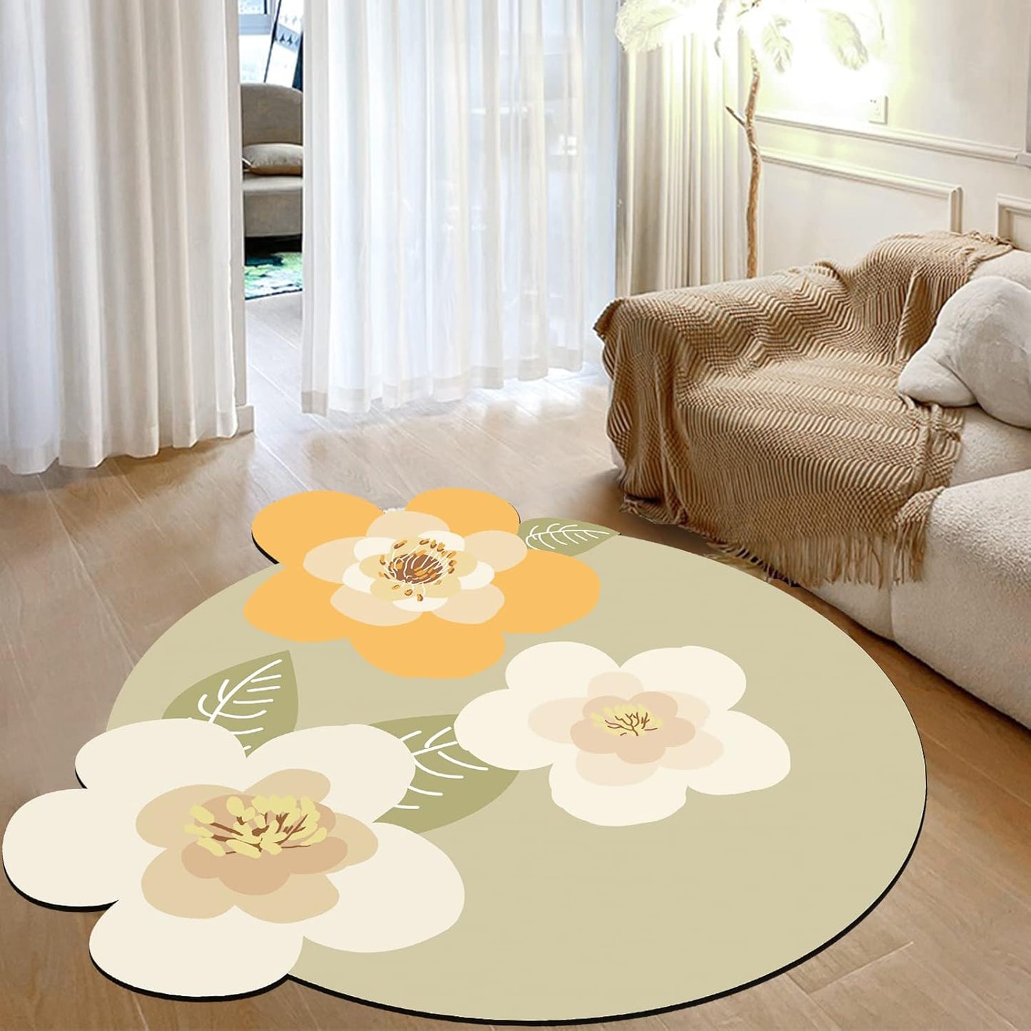 ABREEZE Irregular Large Flower Meditation Mat Non Slip Round Pilates Yoga Mat Natural Rubber with Sueded Surface Exercise Mat