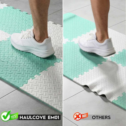 18 Tiles Puzzle Exercise Mat, 12.6" x 12.6" x 0.4", 18 Sq Ft EVA Interlocking Foam Floor Tiles, Non-Slip, Protective, Water-Resistant Flooring for Home Gym & Workout Equipment