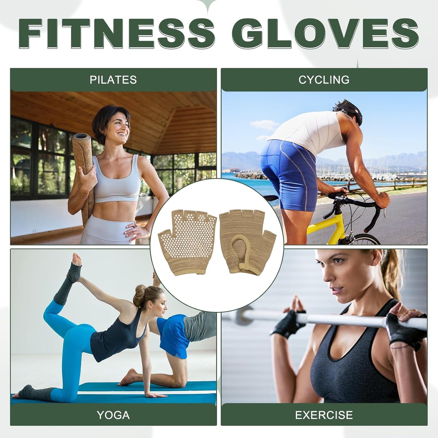 Yoga Gloves, Non Slip Fingerless Pilates Gloves Breathable Exercise Workout Mittens