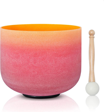 CVNC 440HZ 8 Inch Rainbow Colored A Note Third-Eye Chakra Frosted Quartz Crystal Singing Bowl for Sound Healing and Meditation