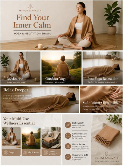 HANDTECHINIDA Tibetan Woolen shawl for Meditation Yoga Travel Champagne Nursing Pashmina Kashmiri Plus size Prayer Wrap