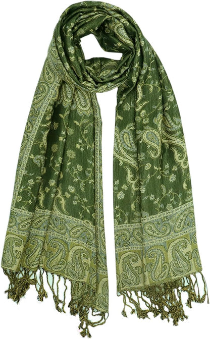 Ciormis Two Tone Silky Paisley Pashmina Shawl Scarf,Soft Women's Rave Jacquard Pashminas Wrap Scarves