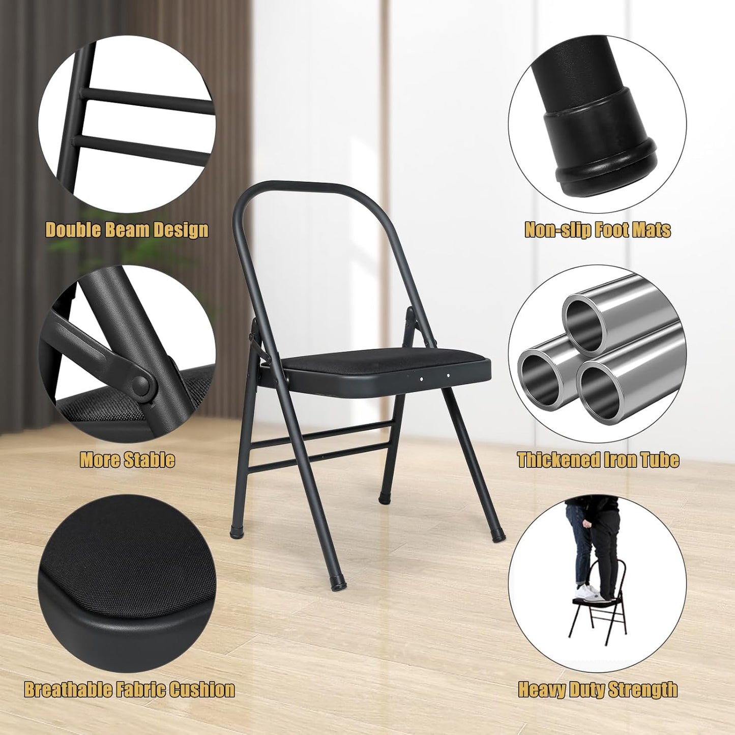 INNOLIFE Modern Minimalist Yoga Chair, Foldable & Space-Saving, 300 lbs Capacity, Grey