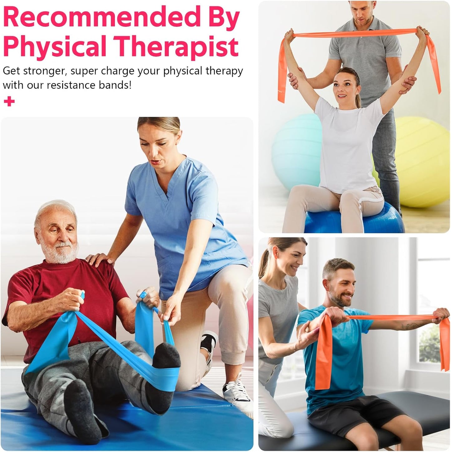 RENRANRING Resistance Bands for Working Out, Exercise Bands for Physical Therapy, Stretch, Recovery, Pilates, Rehab, Strength Training and Yoga Starter Set