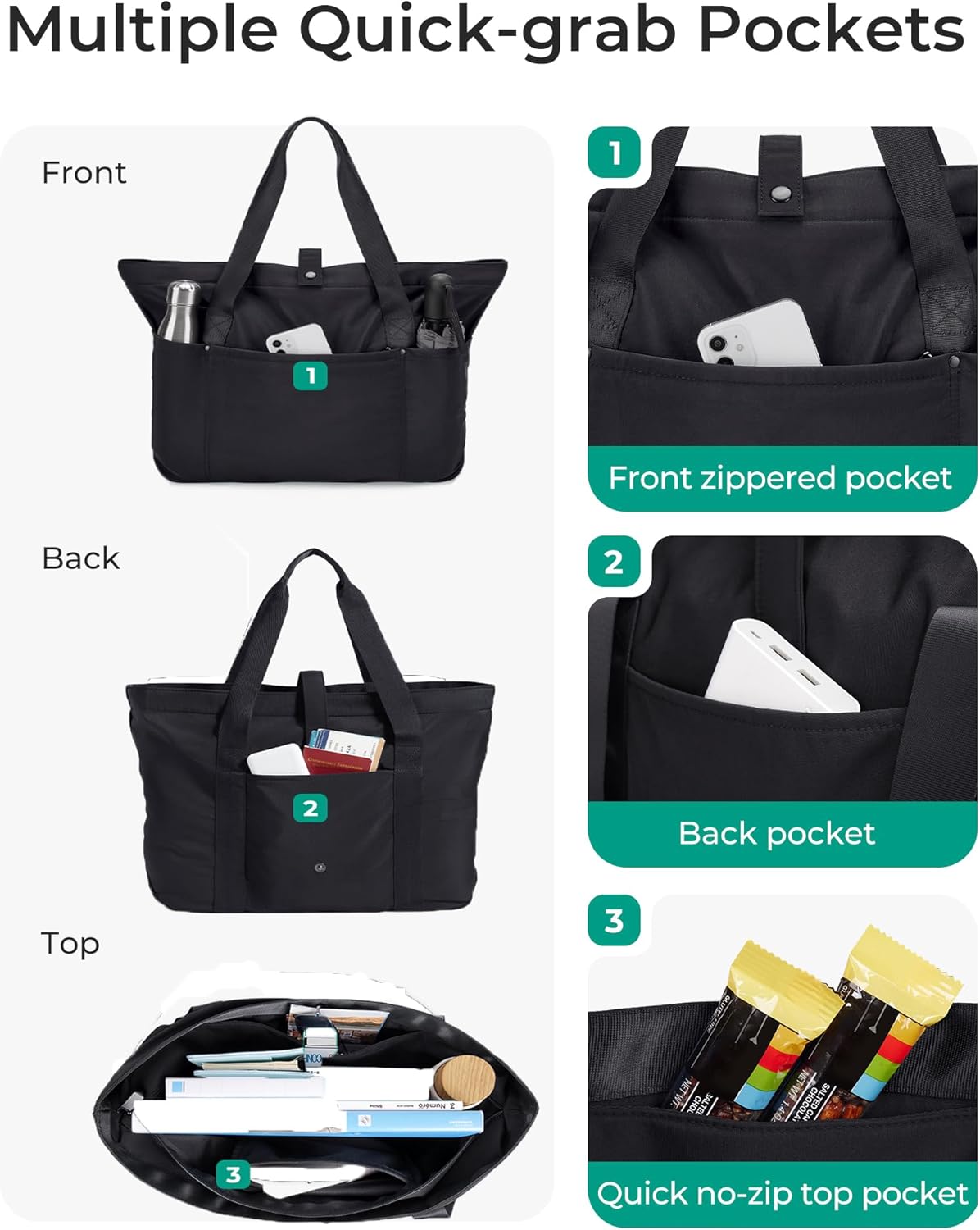 BAGSMART Tote Bag for Women, Foldable Tote Bag With Zipper Travel Shoulder Bag Handbag for Work