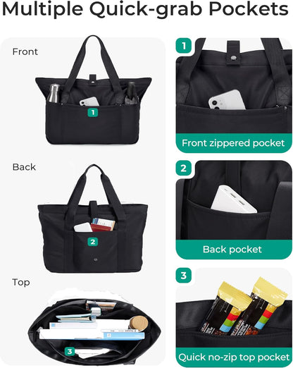 BAGSMART Tote Bag for Women, Foldable Tote Bag With Zipper Travel Shoulder Bag Handbag for Work