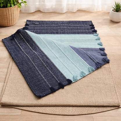 Indian Handmade100 % Organic Anti Skid Multi Colour Cotton Yoga Mat - Eco-Friendly Hand-Woven Rug - Non-Slip & Thick (24”x72”x5mm) for Hot yoga & Everyday Fitness at Home - Comfortable & Foldable Extra-Long Mat