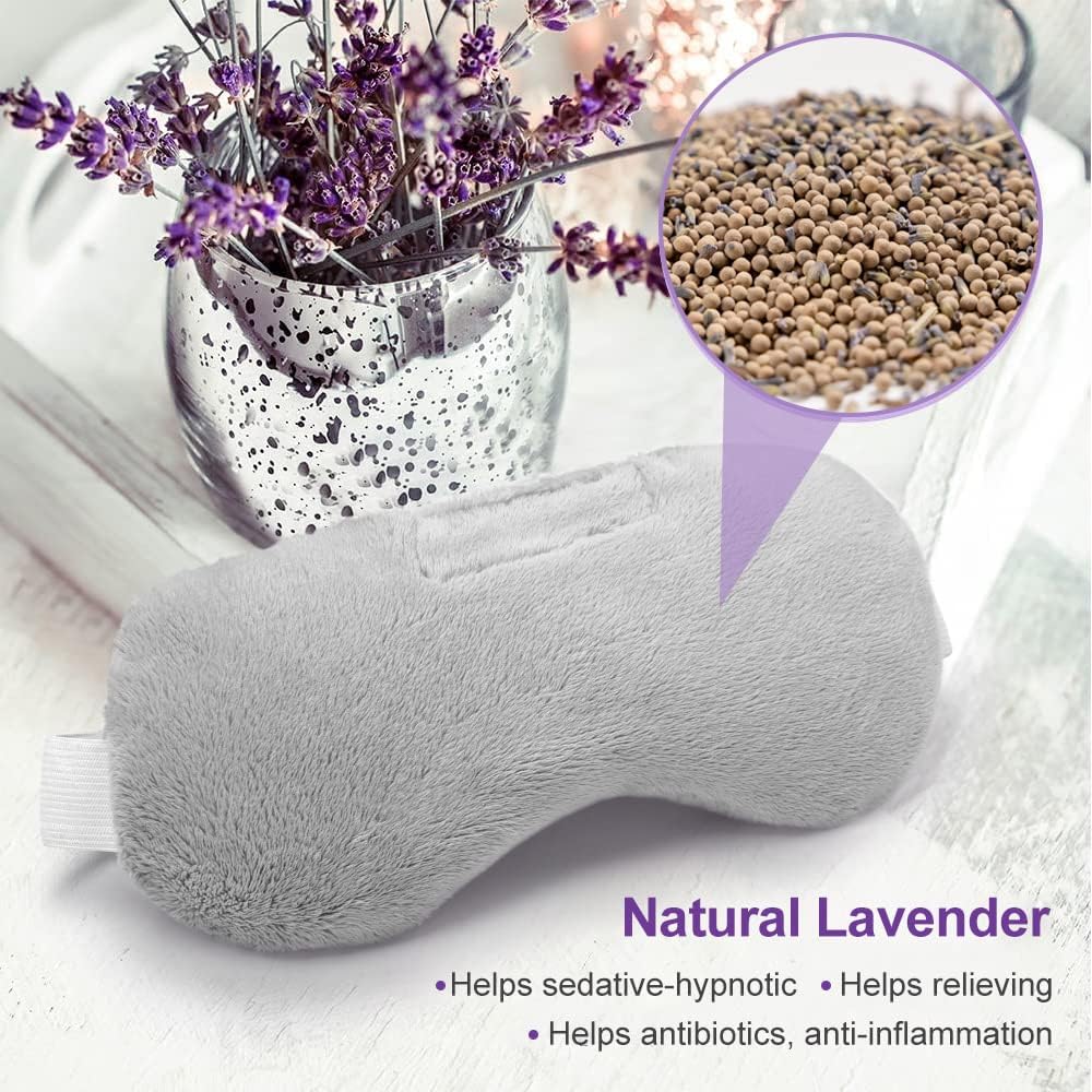 Umisleep Lavender Eye Mask, Aromatherapy Weighted Sleep Mask for Dry Eyes Men Women, Microwave Heated Hot Therapy Eye Cover Moist Compression Pain Relief, Pillow for Puffy Eyes, Sinus Pain, Grey