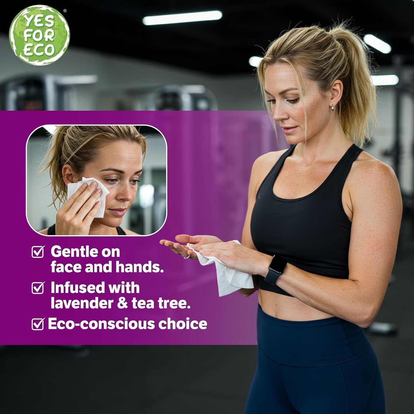 Plant-Based Eco-Conscious Fitness Wipes – 700 Count Refill + Reusable Dispenser Bucket | Infused with Lavender & Tea Tree Oil | All-Purpose Cleaning Wipes for Yoga, Pilates, and Gym Equipment