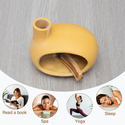 MOUGIGI Terracotta Palo Santo Holder - Modern Chiminea Incense Burner for Yoga, Meditation, and Energy Cleansing - Wood Sticks Dish, Sage Ash Catcher, Smudge Bowl, Cone Burner - Unique Meditation Gift
