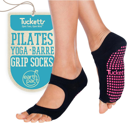 Tucketts Allegro Toeless Pilates Socks with Grips for Women, Non-Slip Open-Toe Grip Socks, Yoga, Barre, Dance, Reformer, Home